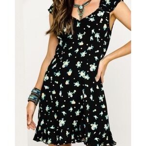 Free People Size XS Like A Lady Mini Dress Citrus Floral Print Black